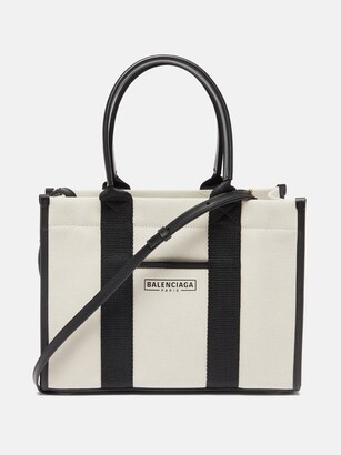 Balenciaga Neo Navy S Leather-trimmed Canvas Tote Bag