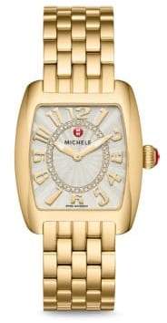 Michele Watches Urban Mini Gold, Diamond Dial Watch