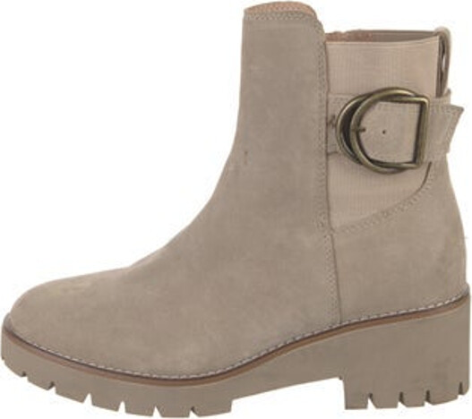 Blondo Nubuck Ankle Combat Boots Neutrals Round-Toes Platform Concealed Zip Closure at Sides