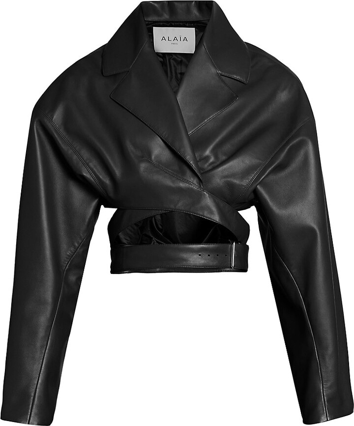 Fleece & Faux Leather Long Wrap Jacket
