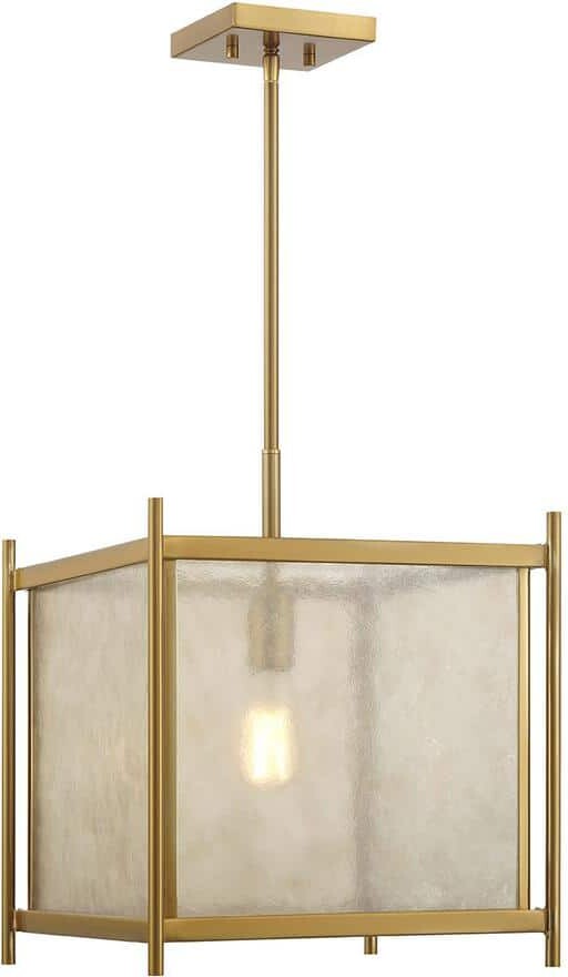 Jacobs 14 in. W x 17.5 in. H 1-Light Warm Brass Modern Pendant Light with Clear Mica Glass Shade, No Bulbs Included