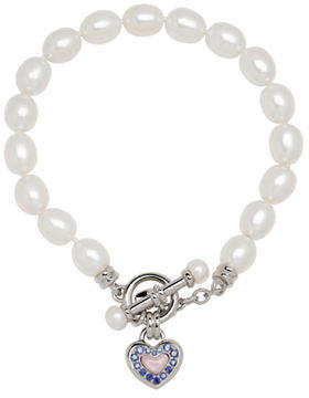 Honora Style Pearl and Sterling Silver Toggle Bracelet with Sapphire