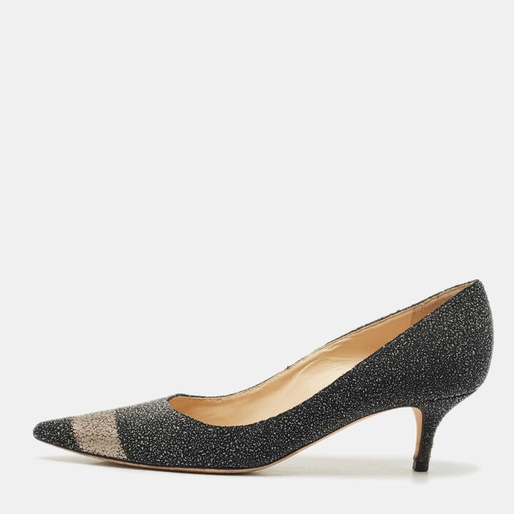 Jimmy Choo Black/Silver Glitter Suede Pointed Toe Pumps Size 38