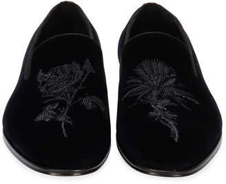 Alexander McQueen Beaded Thistle & Rose Velvet Formal Slipper, Black