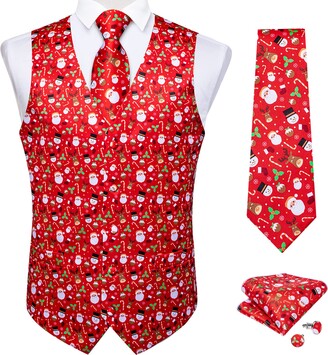 DiBanGu Mens Red Christmas Vest Set Festival Christmas Snowflake Suit ...