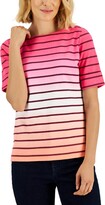 Thumbnail for your product : Karen Scott Petite Ombre Striped Elbow-Sleeve Boat-Neck Top, Created for Macy's