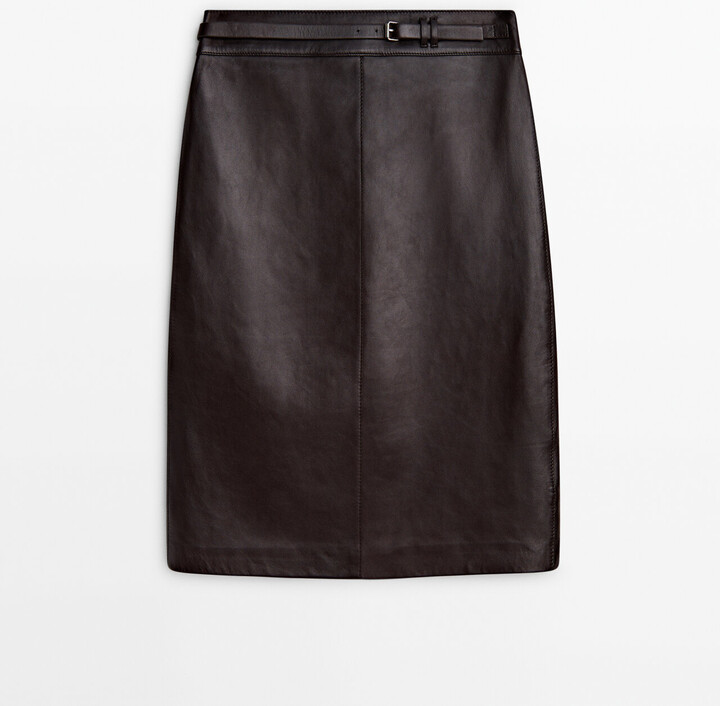 Minueto Ofelia Belted Faux Leather Skirt in Black