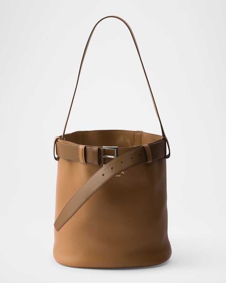 Prada Buckle Leather Bucket Bag with Belt