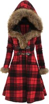 Thumbnail for your product : LOPILY Women's Winter Hooded Coats Faux Fur Collar Cloak with Hood Vintage Slim Tartan Hooded Windbreaker Woolen Coats Long Riding Coat（A-Red，14 UK/2XL CN）