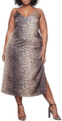 Good American Satin Leopard-Print Slip Dress