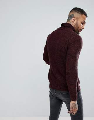 Pull&Bear Knitted Sweater With Wrap Around Collar In Burgundy