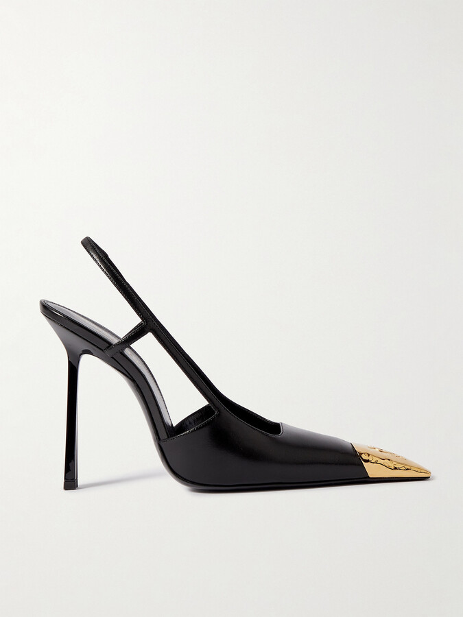 Saint Laurent Jeanne Embellished Glossed-leather Slingback Pumps
