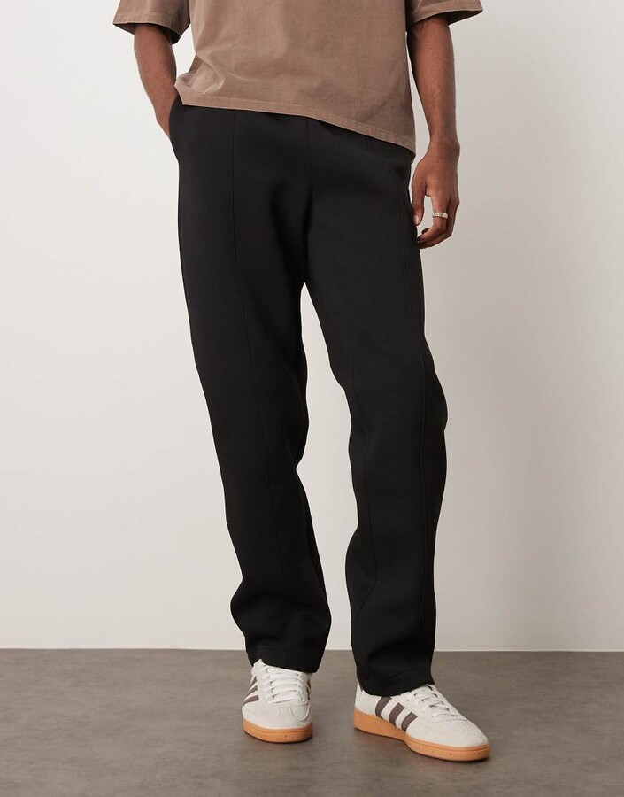 ASOS DESIGN heavyweight scuba-style fabric straight leg sweatpants with pin tuck in black