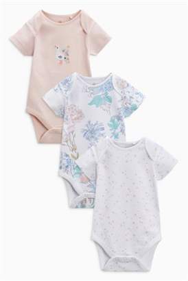 Next Girls Pink Floral Short Sleeve Bodysuits Three Pack (0mths-2yrs)