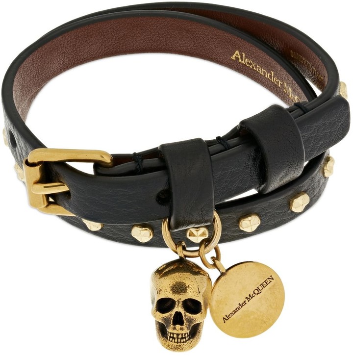 Alexander McQueen Leather Studded Skull Wrap Bracelet - Brass Wrap