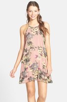 Thumbnail for your product : dee elle Floral Print Back Cutout Halter Swing Dress (Juniors)