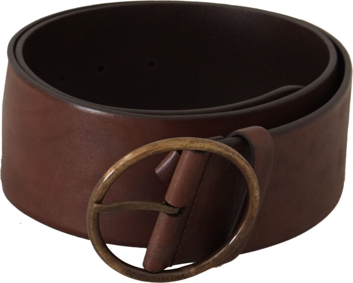 Dolce & Gabbana Dark Brown Wide Waist Leather Metal Round Buckle Women's Belt