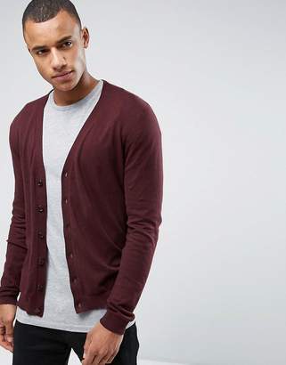 ASOS Knitted Cotton Cardigan In Brown