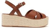 Thumbnail for your product : Prada Criss Cross Leather Wedge Espadrille Sandals - Womens - Tan