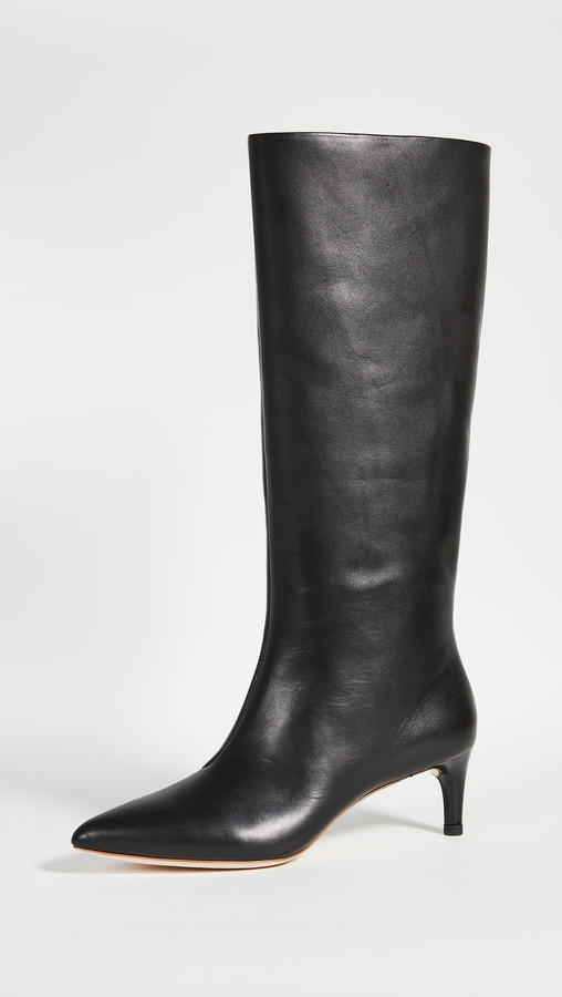 kitten heel tall leather boots