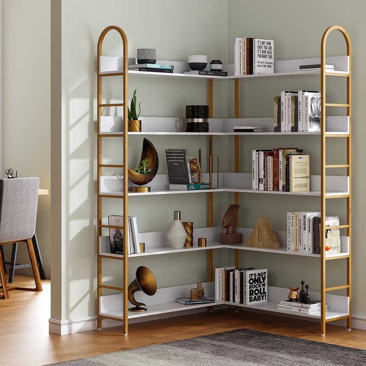 kepptory 5Shelf Corner Bookshelf, Vintage Industrial Corner Shelf