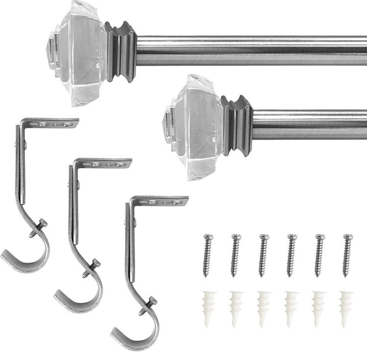 Bed Bath & Beyond Lumi 1" Single Curtain Rod Set Brushed Nickel- Crystal Square finials 72"-144" - Brushed Nickel