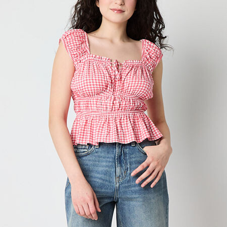 Arizona Womens Straight Neck Peplum Top Juniors