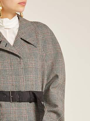 Prada Houndstooth Checked Wool Blend Coat - Womens - Grey