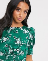 Thumbnail for your product : ASOS DESIGN Petite mini tea dress in green floral print