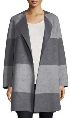 Neiman Marcus Luxury Striped Curved Double-Faced Cashmere Coat