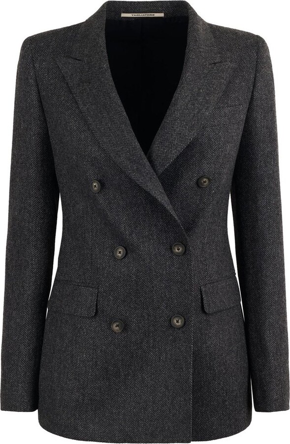 Tagliatore Herringbone Double-Breasted Long Sleeved Jacket