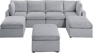 7pc Modular Sectional Set Corduroy Upholstery Couch 2x Corner wedge 2x Armless Chairs 3x Ottomans Living Room Furniture
