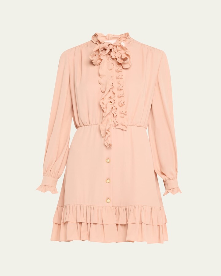 Valentino Garavani Ruffle Tie-Neck Mini Silk Dress