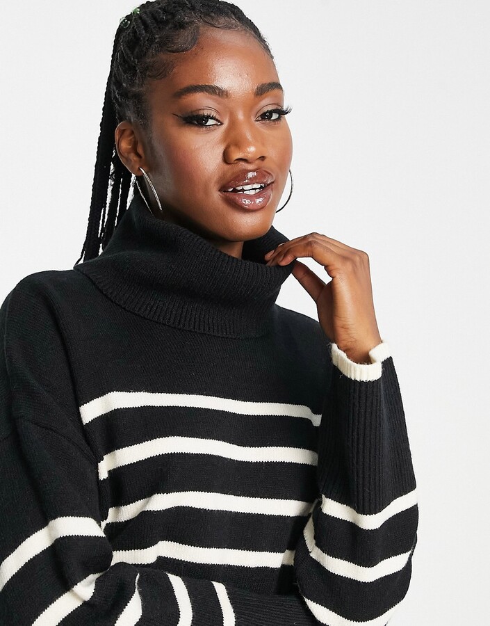 chunky roll neck jumper black