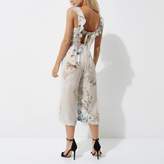 Thumbnail for your product : River Island Womens Petite cream floral cami culotte jumpsuit