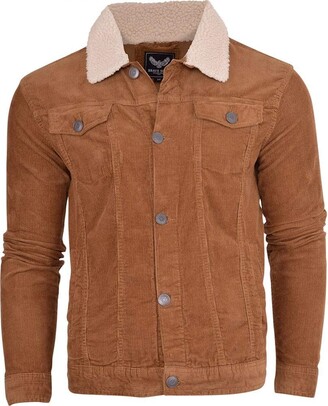 Brave Soul Mens Sherpa Borg Collar Cotton Corded Cord Trucker Jacket Coat  Indie Mod Large Tan - ShopStyle