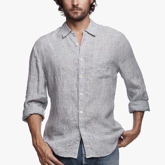 James Perse Long Sleeve Needle Stripe Linen Shirt