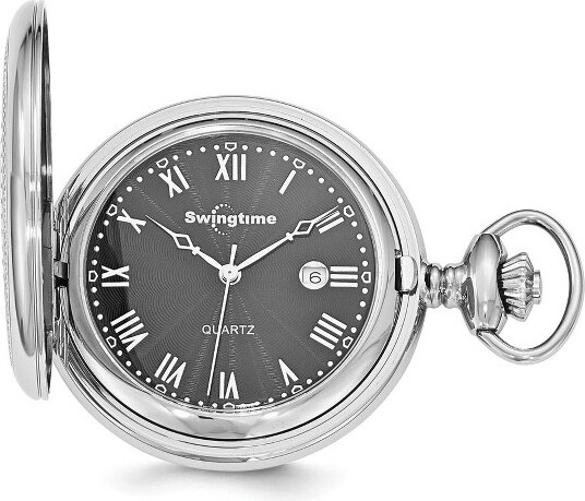 Black Bow Jewelry Co. BlackBowJewelrySwingtimeStainlessSteelBlackDialQuartz48mmPocketWatch