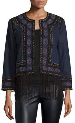 Haute Hippie Wool Lacing Embellished Coat, Midnight Blue