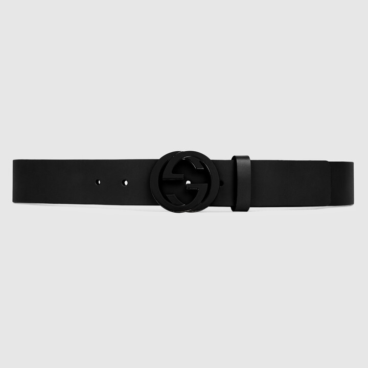 Gucci Ssima Leather Belt With Square G Buckle in Black