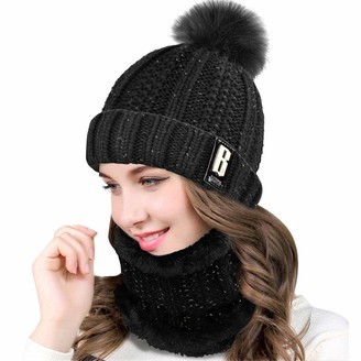 heekpek Unisex Winter Set Warm Knitted Beanie Hat Scarf and Touchscreeen Gloves Set with Button for Women