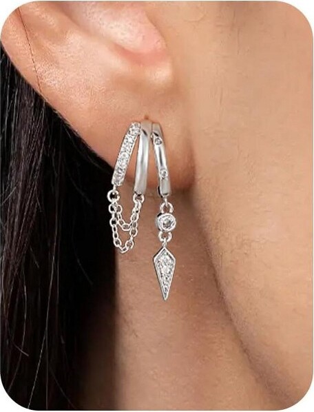 Summit Adventure 3-PieceHypoallergenicEarringSet:DangleDrop&CZStudsinGoldorSilverGoldOneSize