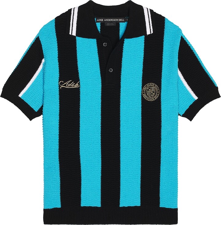 ANDERSSON BELL Stripe Soccer Polo Sweater in Black