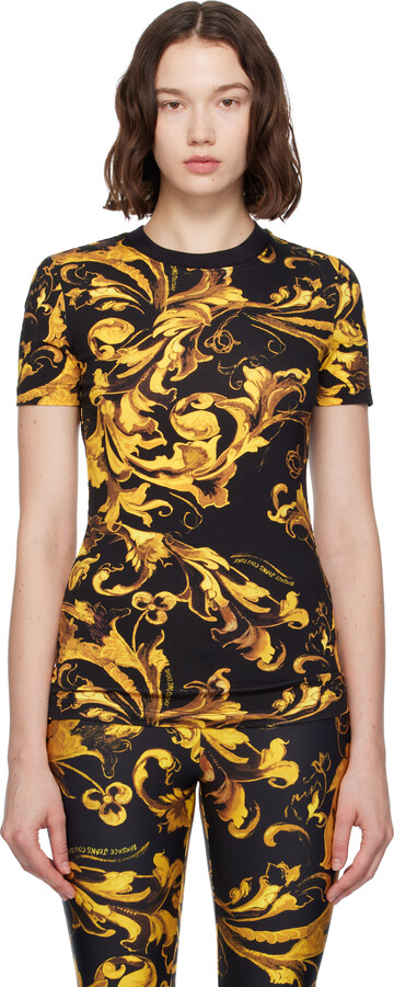 Versace Jeans Couture Black & Gold Logo Barocco Jersey T-shirt