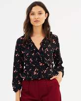Thumbnail for your product : Miss Selfridge Cherry Print Frill Wrap Blouse