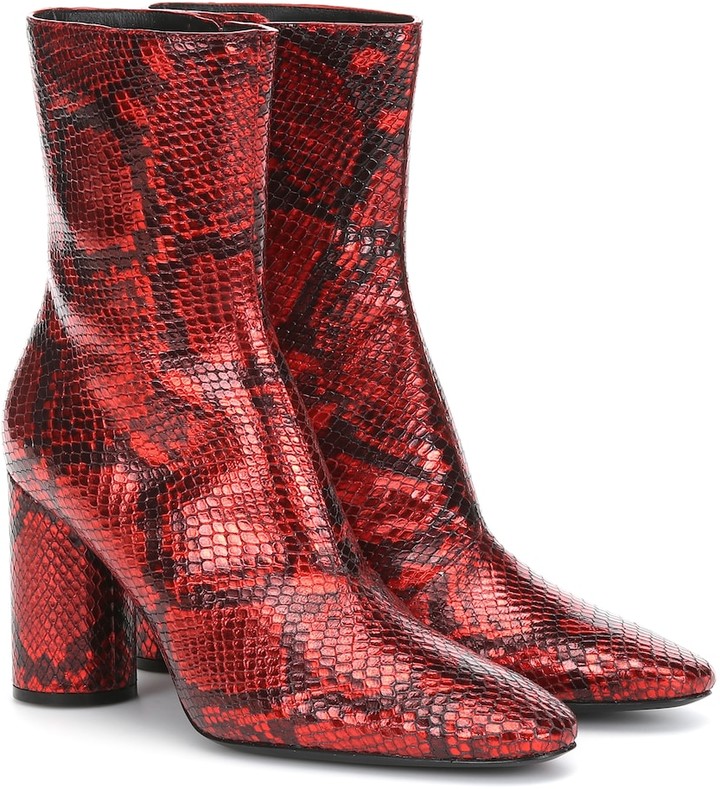 red ankle boots leather