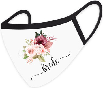 Wedding Face Mask, Burgundy And Pink Floral Bride Design, White Cloth Face Masks With 1 Replaceable PM 2.5 Filter, 1-Pack