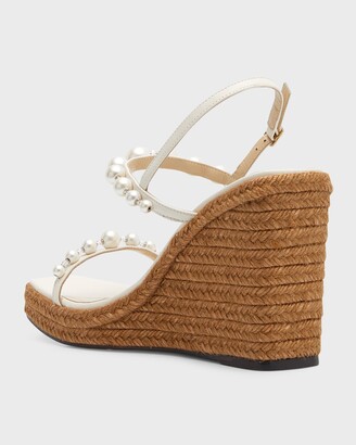 Jimmy Choo Amatuus Pearly Ankle-Strap Wedge Espadrilles