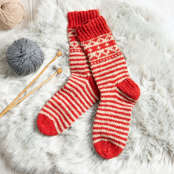 Wool Couture Striped Fair Isle Socks Knit Kit Red Red/White - ShopStyle