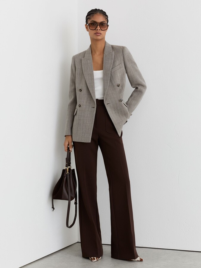 Reiss Petite Herringbone Double-breasted Blazer Wool-cotton